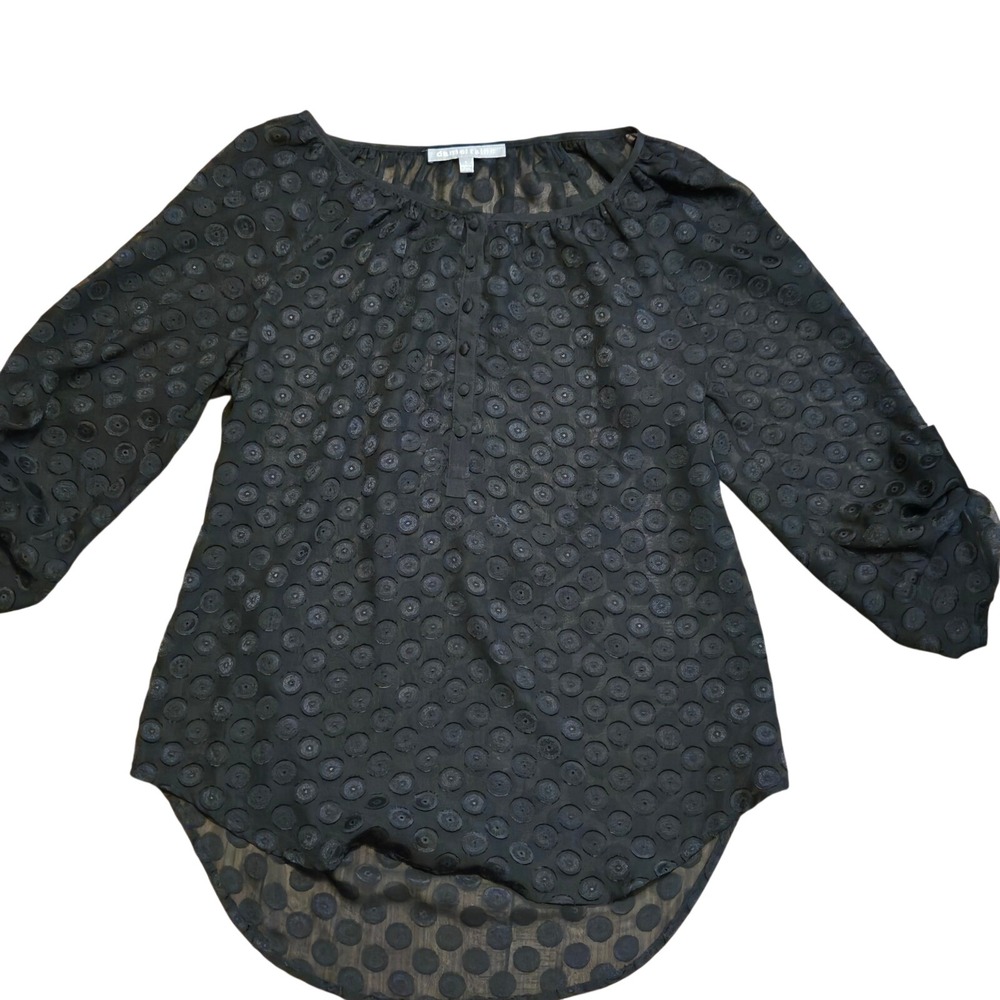 Daniel Rainn Black Textured‎ CircleSheer Blouse Top Women's Small